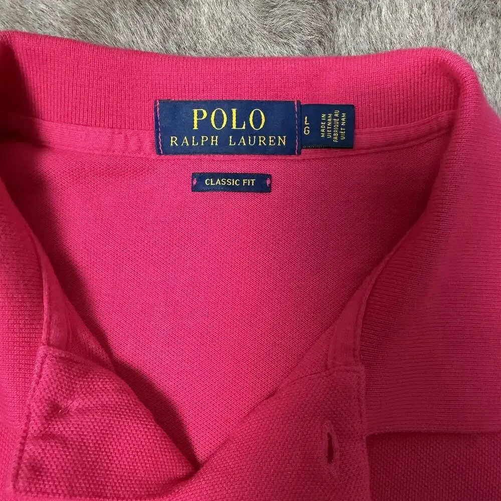 Polo Ralph Lauren Classic-Fit Mesh Polo Shirt Hot Pink Size Large Green Pony
